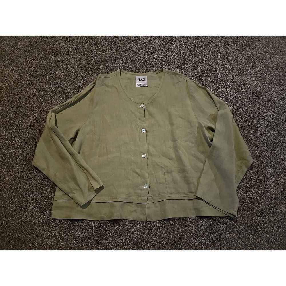 Flax 100% Linen Green Button Down top~Large~